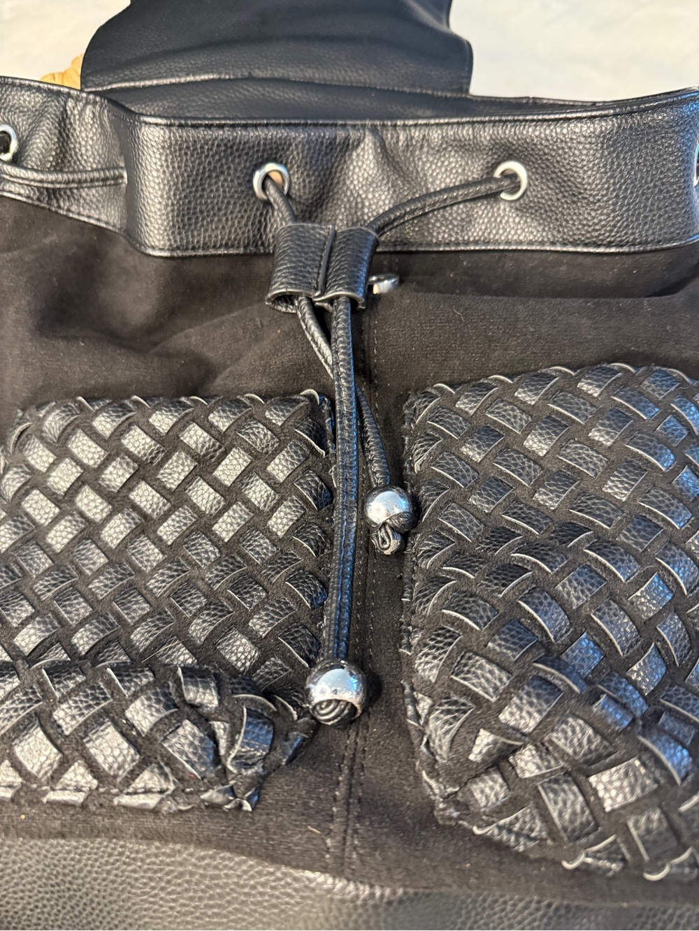 Y2K Glam Woven Rhinestone Drawstring Backpack - Black - Picture 5 of 9